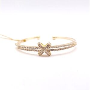 Eye Candy LA Gold Tone CZ X Cuff Bracelet Pave Adjustable NWT